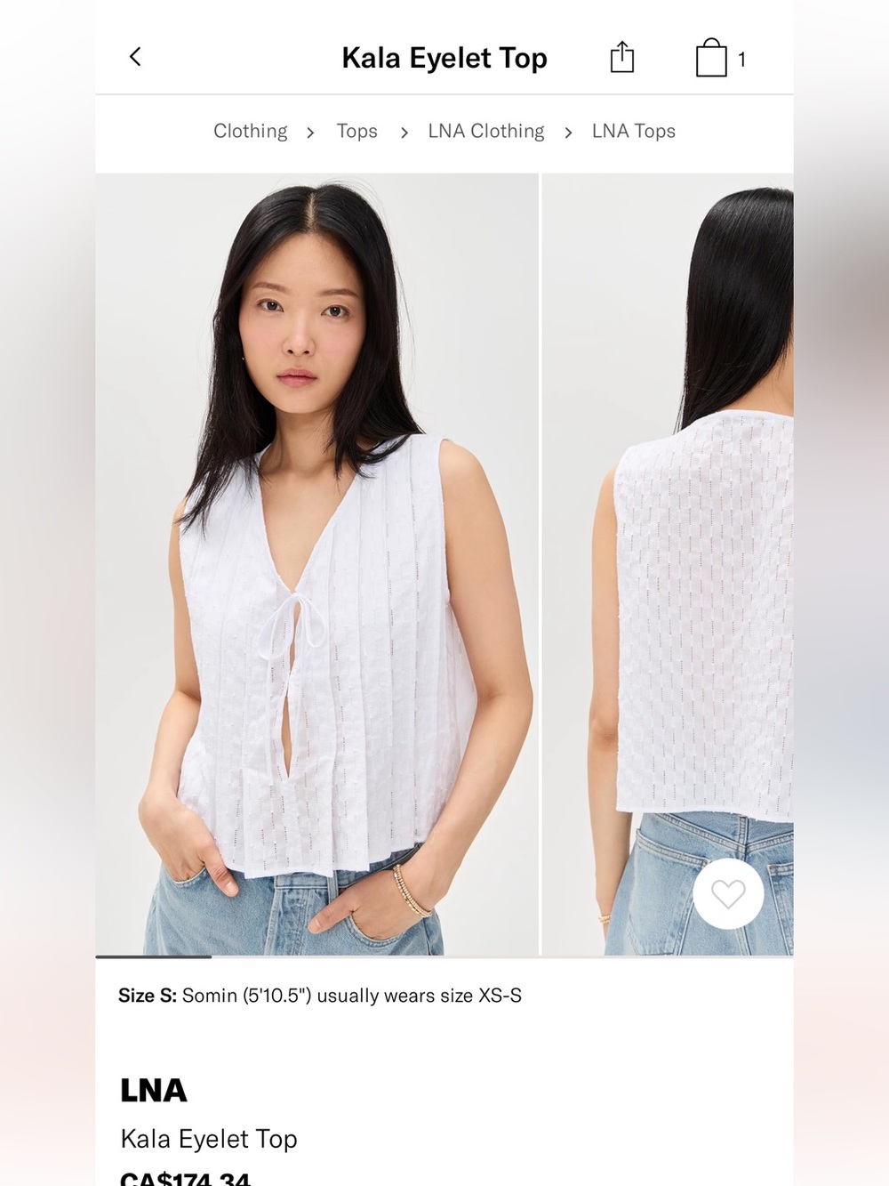 LNA White Eyelet Tie-Front Sleeveless Camisole